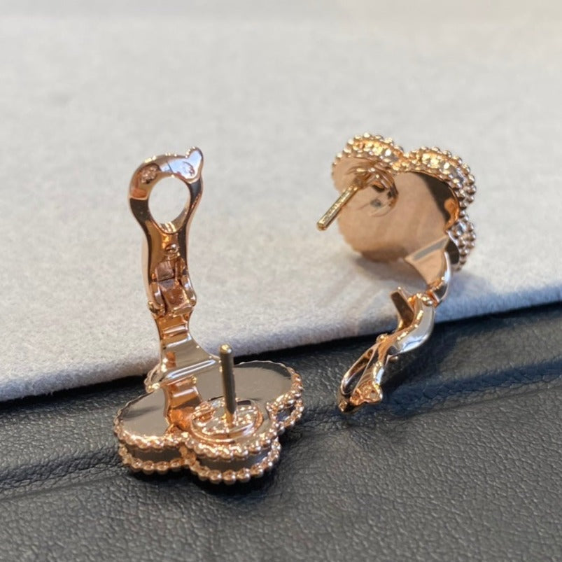 Van Cleef & Arpels CLOVER MOP PINK-GOLD DIAMOND EARRINGS