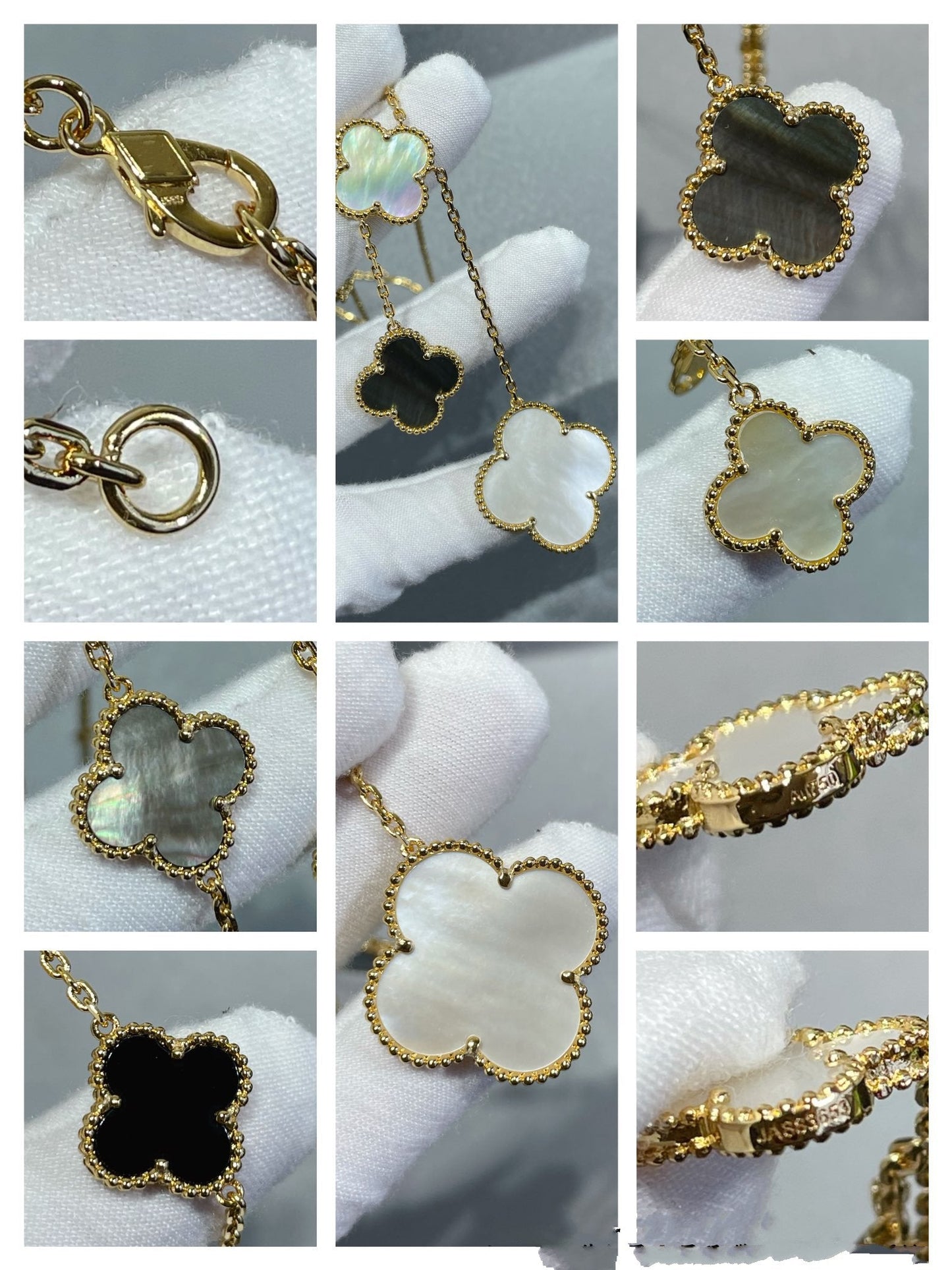 Van Cleef & Arpels CLOVER 6 MOTIF MOP ONYX GOLD NECKLACE