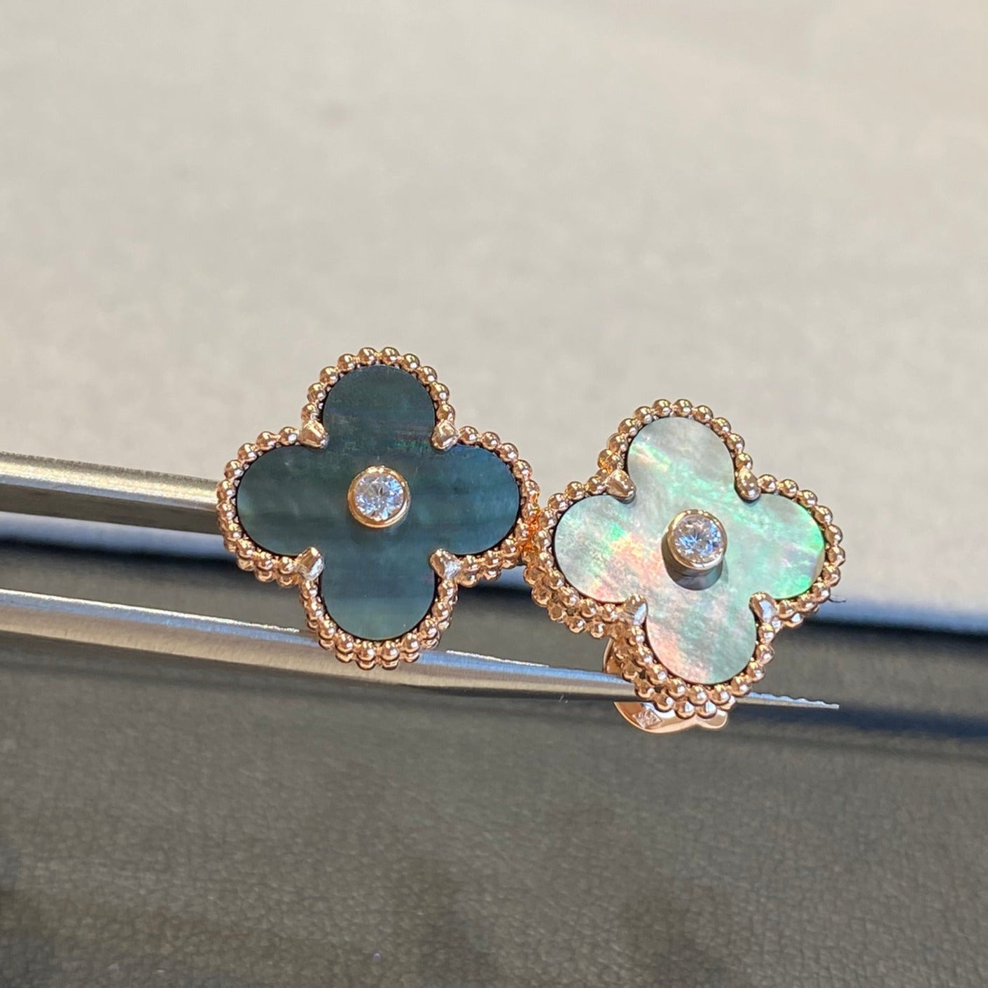 Van Cleef & Arpels CLOVER BLACK MOP PINK GOLD DIAMOND EARRINGS