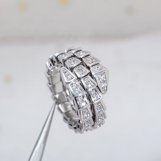Bvlgari SERPENTI RING SILVER DIAMOND DOUBLE ROW