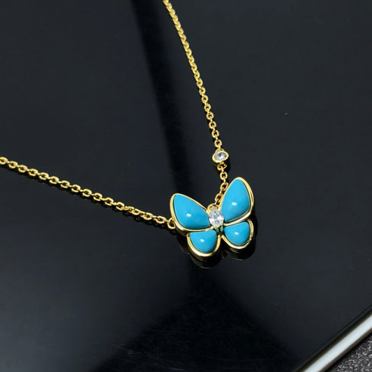 Van Cleef & Arpels BUTTERFLY TURQUOISE GOLD NECKLACE