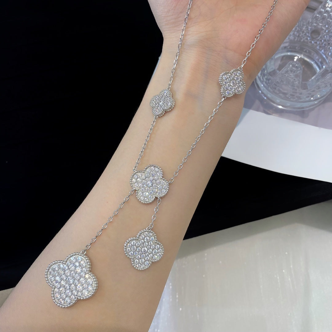 Van Cleef & Arpels CLOVER 6 MOTIFS SILVER DIAMONDS NECKLACES
