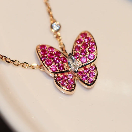 Van Cleef & Arpels BUTTERFLY RUBY DIAMOND ROSE GOLD NECKLACE