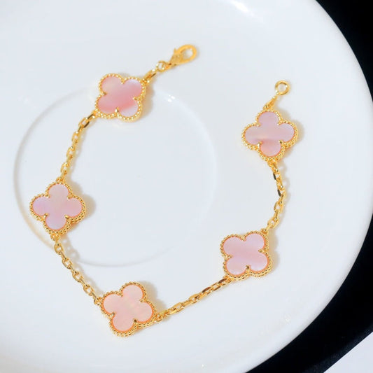 Van Cleef & Arpels CLOVER 5 PINK MOP GOLD BRACELET