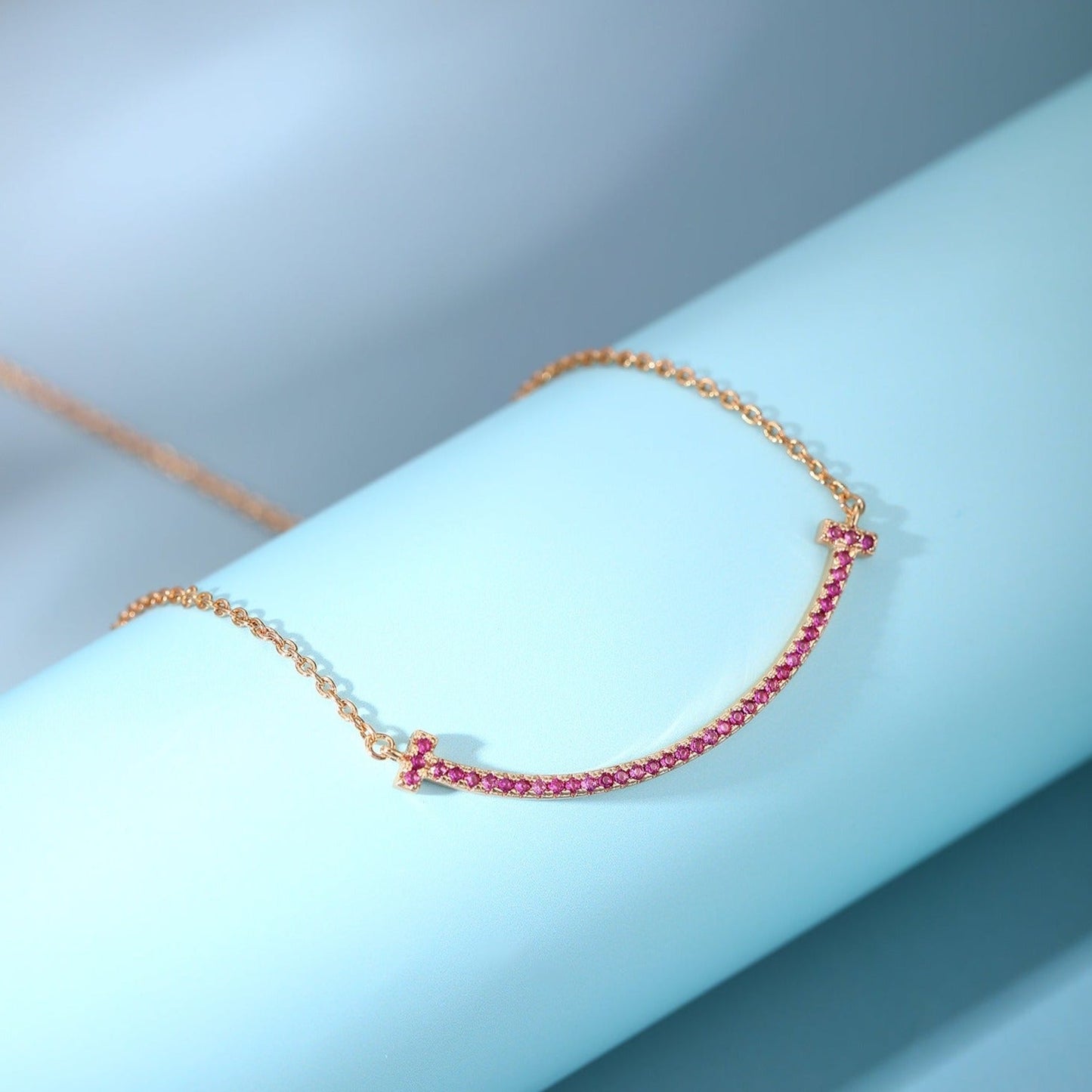 TIFFANY BIG SMILE PEDANT PINK DIAMOND NECKLACE
