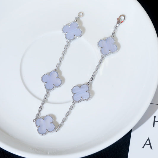Van Cleef & Arpels CLOVER 5 MOTIF SILVER CHALCEDONY BRACELET