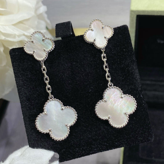 Van Cleef & Arpels CLOVER MOP 2 MOTIFS SILVER EARRINGS