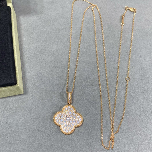 Van Cleef & Arpels CLOVER LARGE PEDANT DIAMOND PAVED LONG NECKLACE