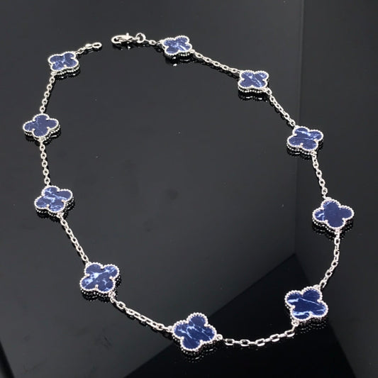 Van Cleef & Arpels CLOVER 10 MOTIF SILVER PIETERSITE NECKLACE