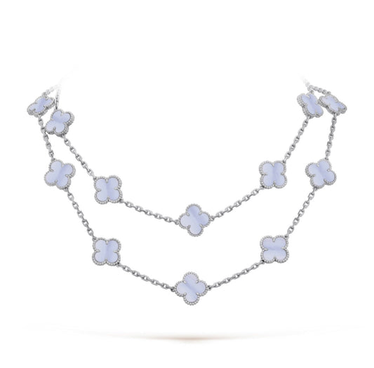 Van Cleef & Arpels CLOVER 20 MOTIF CHALCEDONY 86CM SILVER NECKLACE