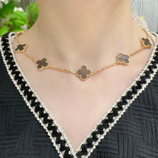 Van Cleef & Arpels CLOVER 10 MOTIF GREY MOP PINK GOLD NECKLACE