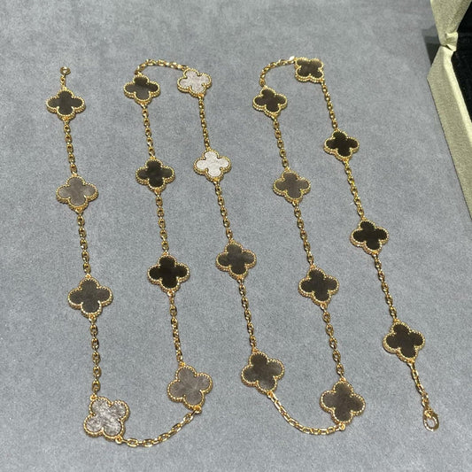 Van Cleef & Arpels CLOVER 20 MOTIF GREY MOP PINK GOLD NECKLACE
