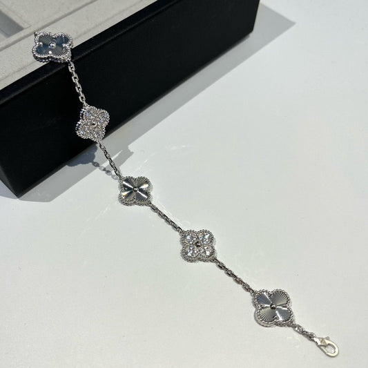 Van Cleef & Arpels CLOVER 5 MOTIF SILVER DIAMOND BRACELET
