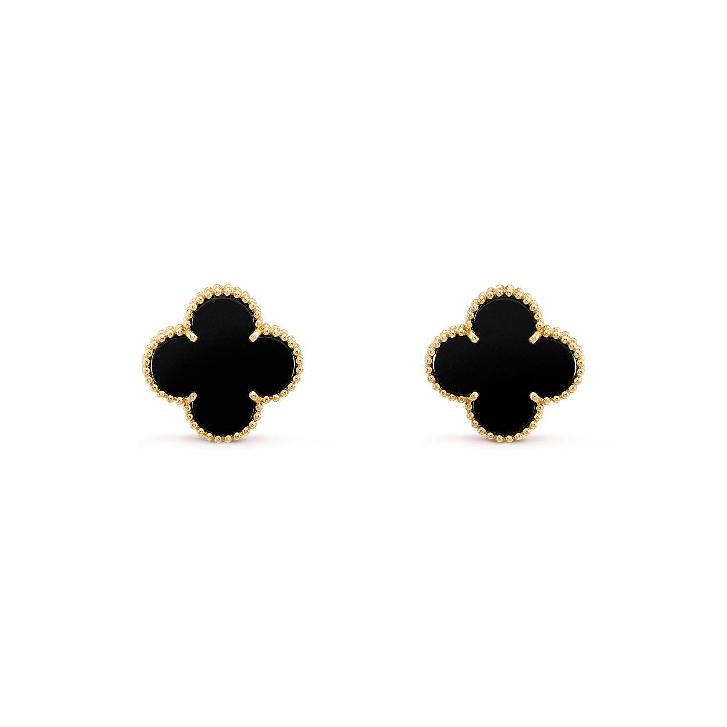Van Cleef & Arpels CLOVER MEDIUM ONYX PINK GODL EARRINGS