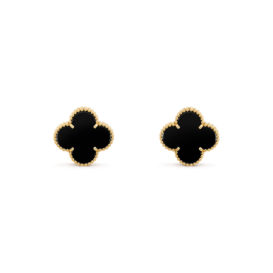 Van Cleef & Arpels CLOVER MEDIUM ONYX PINK GODL EARRINGS