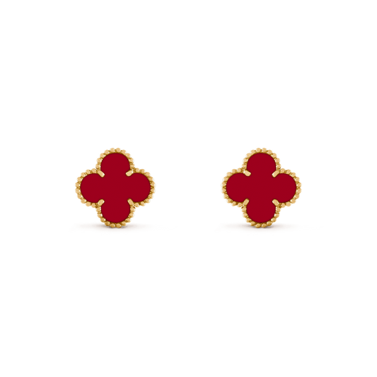 Van Cleef & Arpels CLOVER MEDIUM CARNELIAN PINK GODL EARRINGS