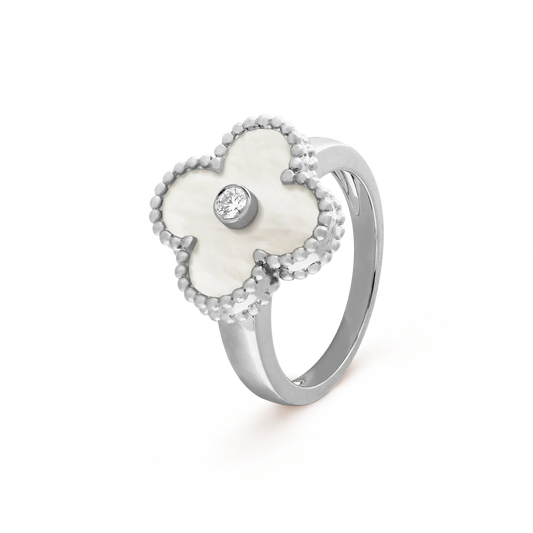 Van Cleef & Arpels CLOVER SILVER MOP DIAMOND RING