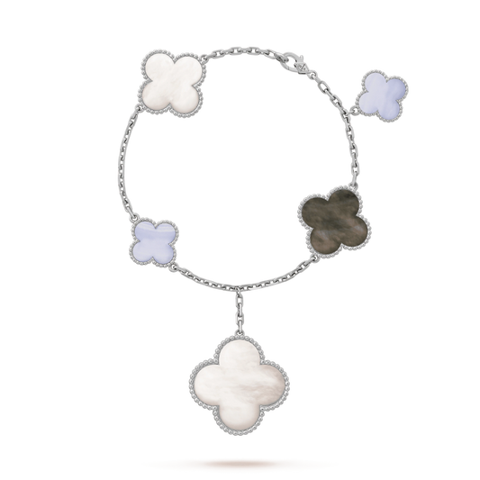 Van Cleef & Arpels CLOVER 5 MOTIFS SIVLER WHITE MOP BRACELET