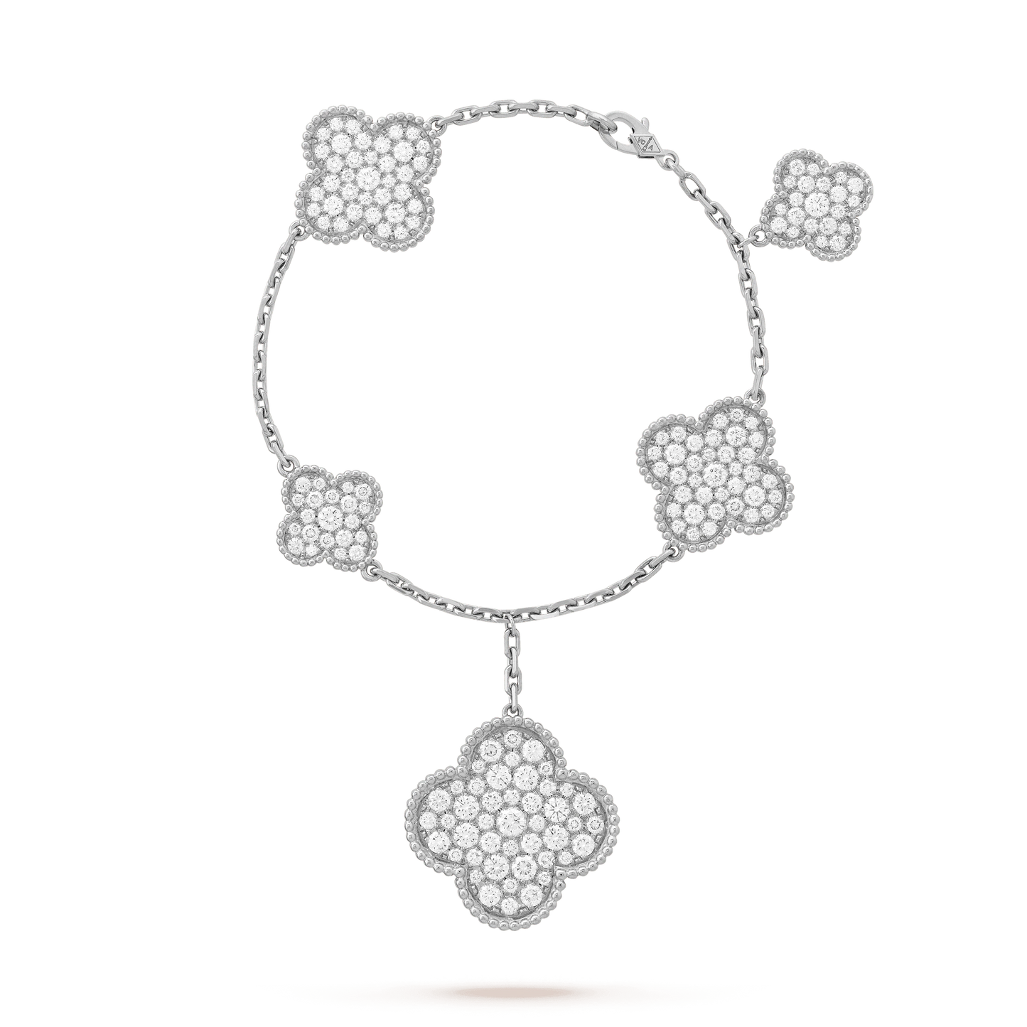 Van Cleef & Arpels CLOVER 5 MOTIFS BIG SILVER DIAMOND BRACELET