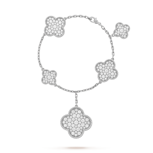 Van Cleef & Arpels CLOVER 5 MOTIFS BIG SILVER DIAMOND BRACELET