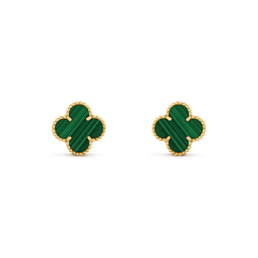 Van Cleef & Arpels CLOVER MEDIUM MALACHITE PINK GODL EARRINGS