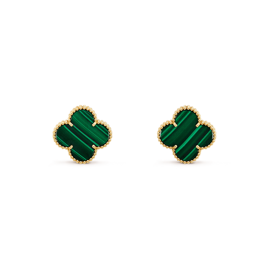 Van Cleef & Arpels CLOVER MINI MALACHITE GOLD EARRINGS