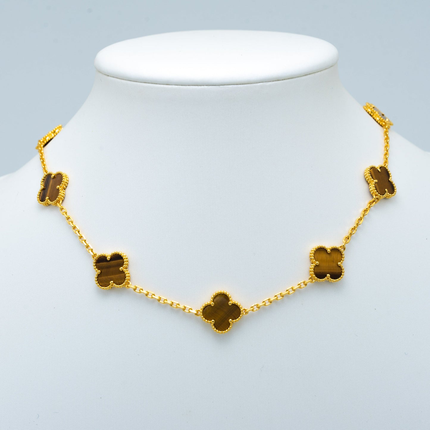 Van Cleef & Arpels VINTAGE TIGER EYE NECKLACE 10 MOTIFS GOLD