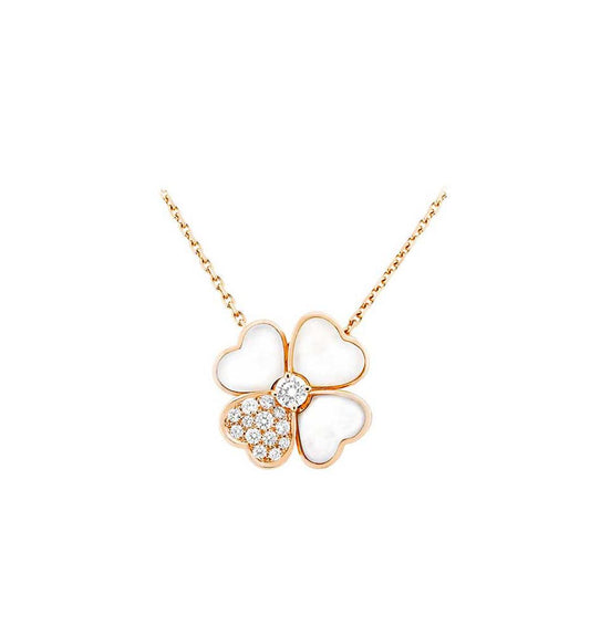 Van Cleef & Arpels CLOVER MOP DIAMOND PINK GOLD NECKLACE