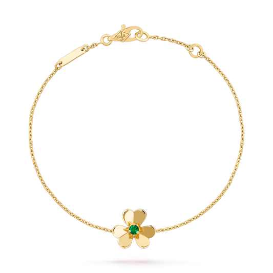 Van Cleef & Arpels FRIVOLE GOLD FLOWER PINK MALACHITE BRACELET