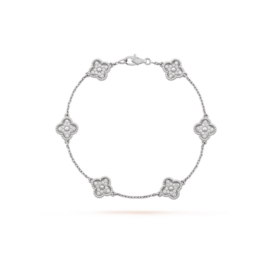 Van Cleef & Arpels CLOVER 6 MOTIF SILVER DIAMOND BRACELET