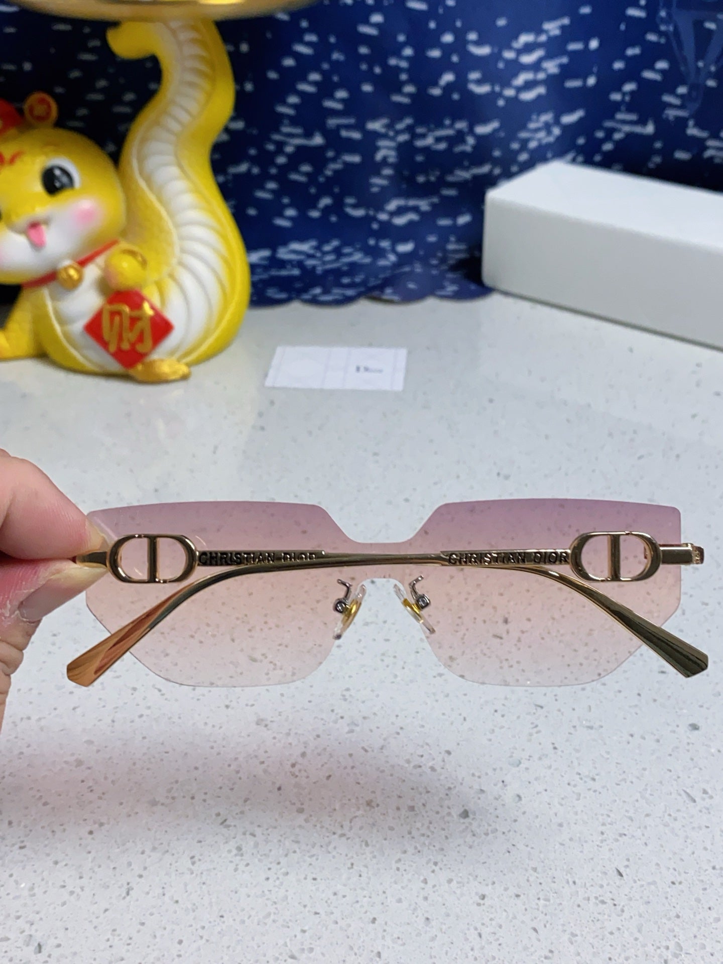 DIOR MONTAIGNE SUNGLASS 563191 IN GOLD METAL PINK SMOKE LENSES