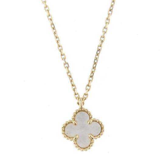 Van Cleef & Arpels CLOVER PEDANT PINK MOP GOLD NECKLACE