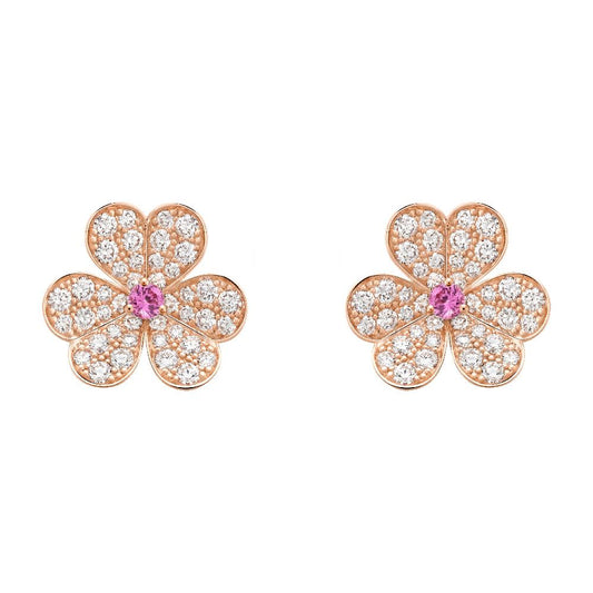 Van Cleef & Arpels FRIVOLE PINK GOLD FLOWER DIAMOND EARRINGS