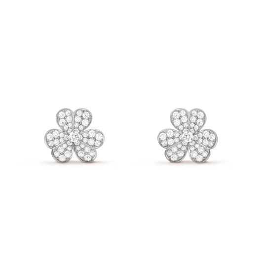 Van Cleef & Arpels FRIVOLE SILVER FLOWER DIAMOND EARRINGS