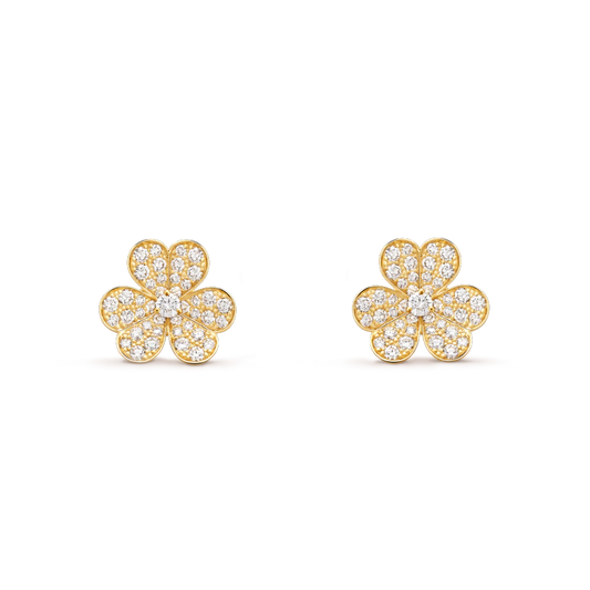 Van Cleef & Arpels FRIVOLE GOLD FLOWER DIAMOND EARRINGS