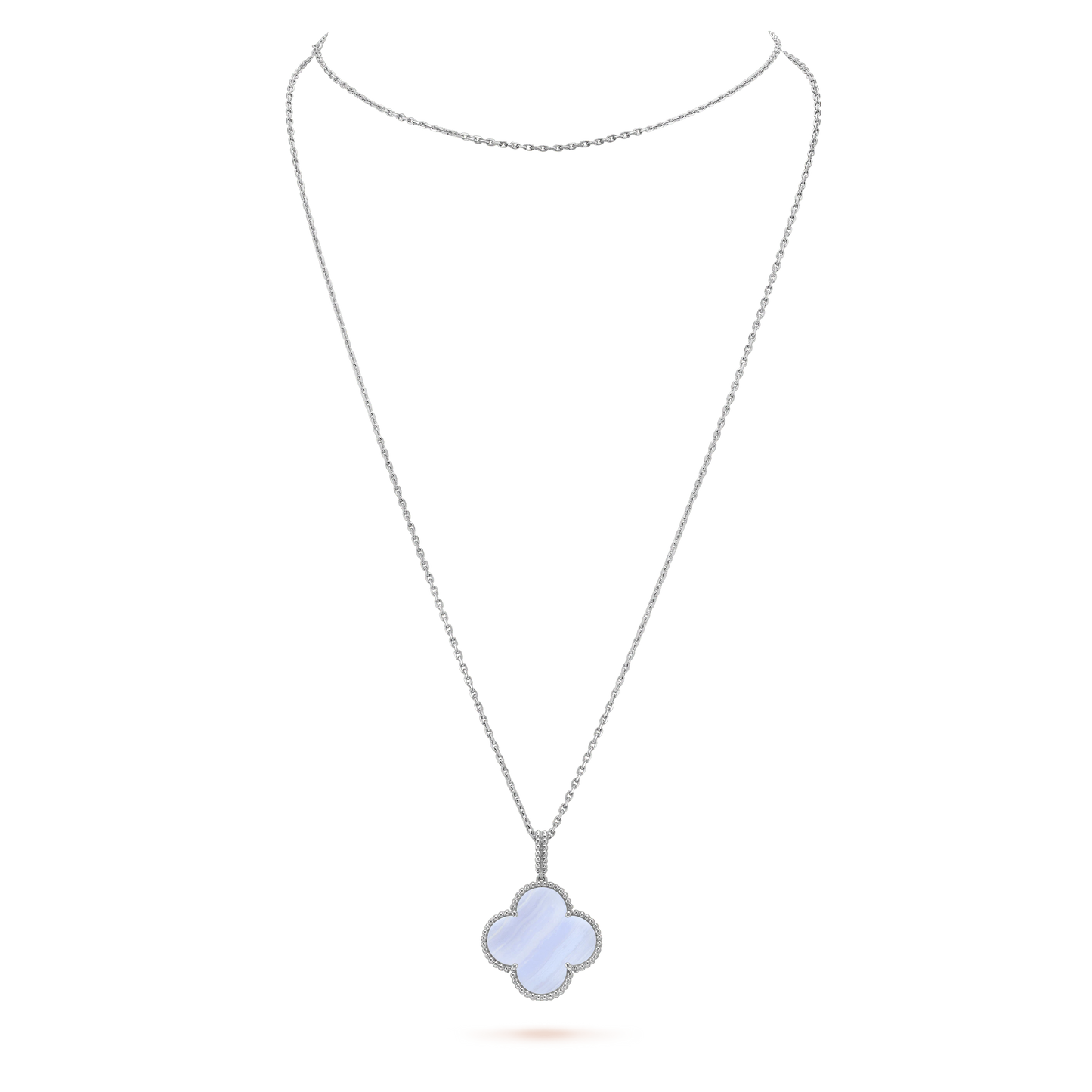 Van Cleef & Arpels CLOVER SILVER CHALCEDONY BIG CLOVER NECKLACE
