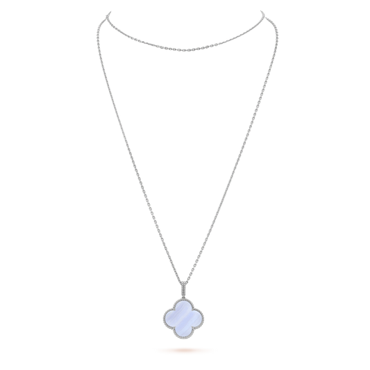 Van Cleef & Arpels CLOVER SILVER CHALCEDONY BIG CLOVER NECKLACE