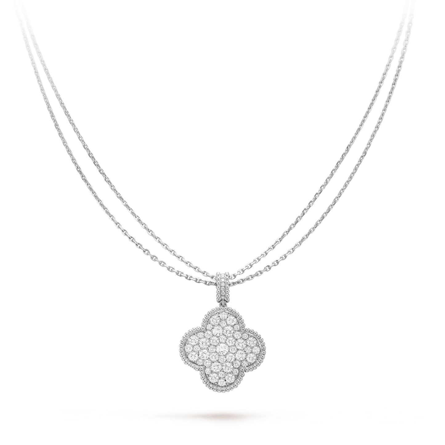 Van Cleef & Arpels CLOVER SILVER FULL DIAMOND BIG CLOVER NECKLACE