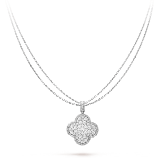 Van Cleef & Arpels CLOVER SILVER FULL DIAMOND BIG CLOVER NECKLACE