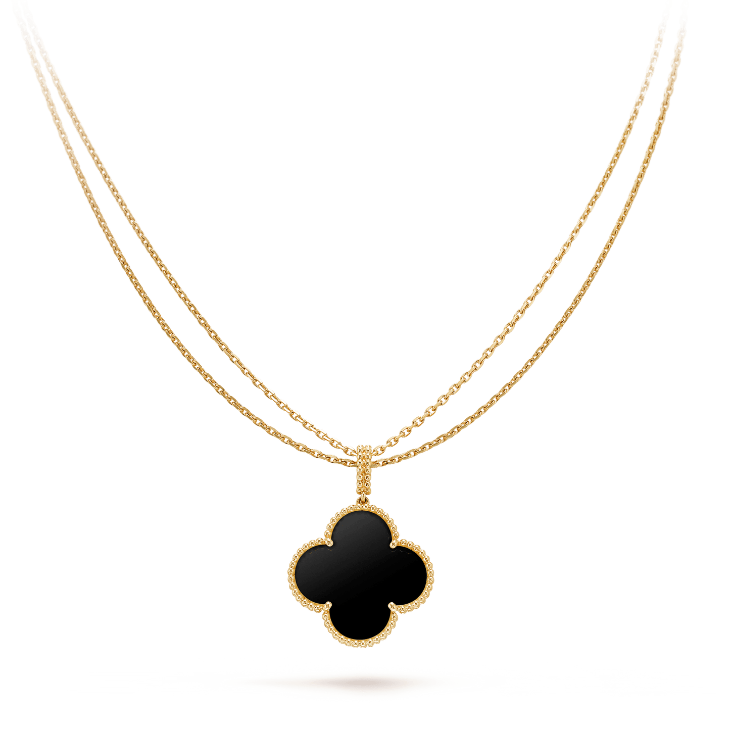 Van Cleef & Arpels CLOVER GOLD ONYX BIG CLOVER NECKLACE