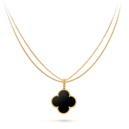 Van Cleef & Arpels CLOVER GOLD ONYX BIG CLOVER NECKLACE