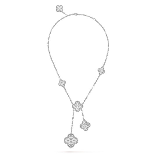 Van Cleef & Arpels CLOVER 5 MOTIFS SILVER DIAMONDS NECKLACE