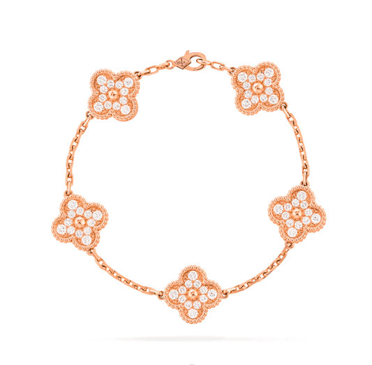 Van Cleef & Arpels CLOVER 5 MOTIFS PINK GOLD DIAMOND BRACELET