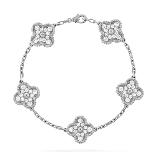 Van Cleef & Arpels CLOVER 5 MOTIFS SILVER DIAMOND BRACELET
