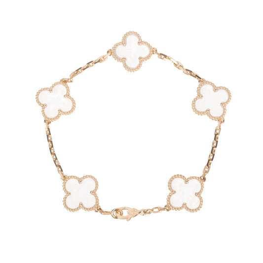 Van Cleef & Arpels CLOVER 5 MOTIF ROCK CRYSTAL PINK GOLD BRACELET