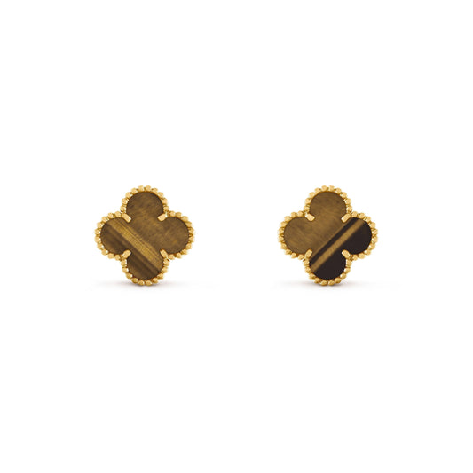 Van Cleef & Arpels CLOVER TIGER EYE EARRINGS